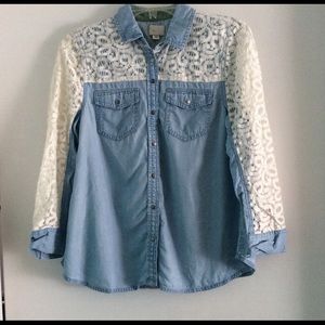 Anthropologie denim Blouse with lace